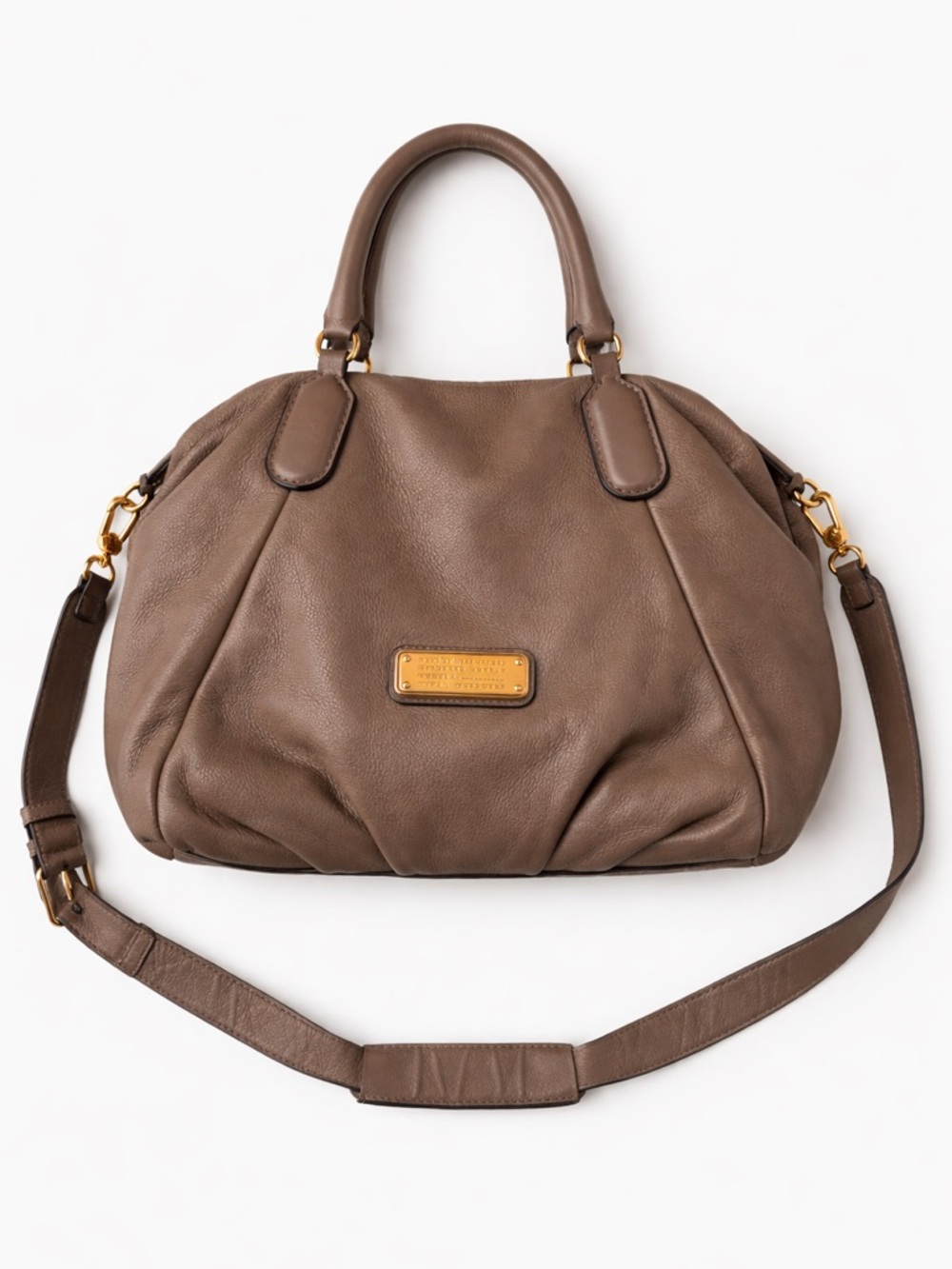 Marc by Marc Jacobs Taupe Leather Shoulder Bag with Gold Plaque